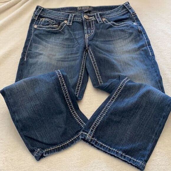 Silver Jeans Womens 28 Blue Aiko Crop Straight Denim Stretch Western - Picture 6 of 9